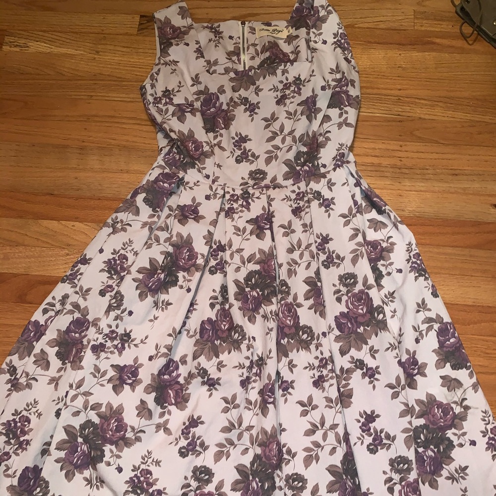 Bettie Page By Tatyana White & Purple Roses Dress